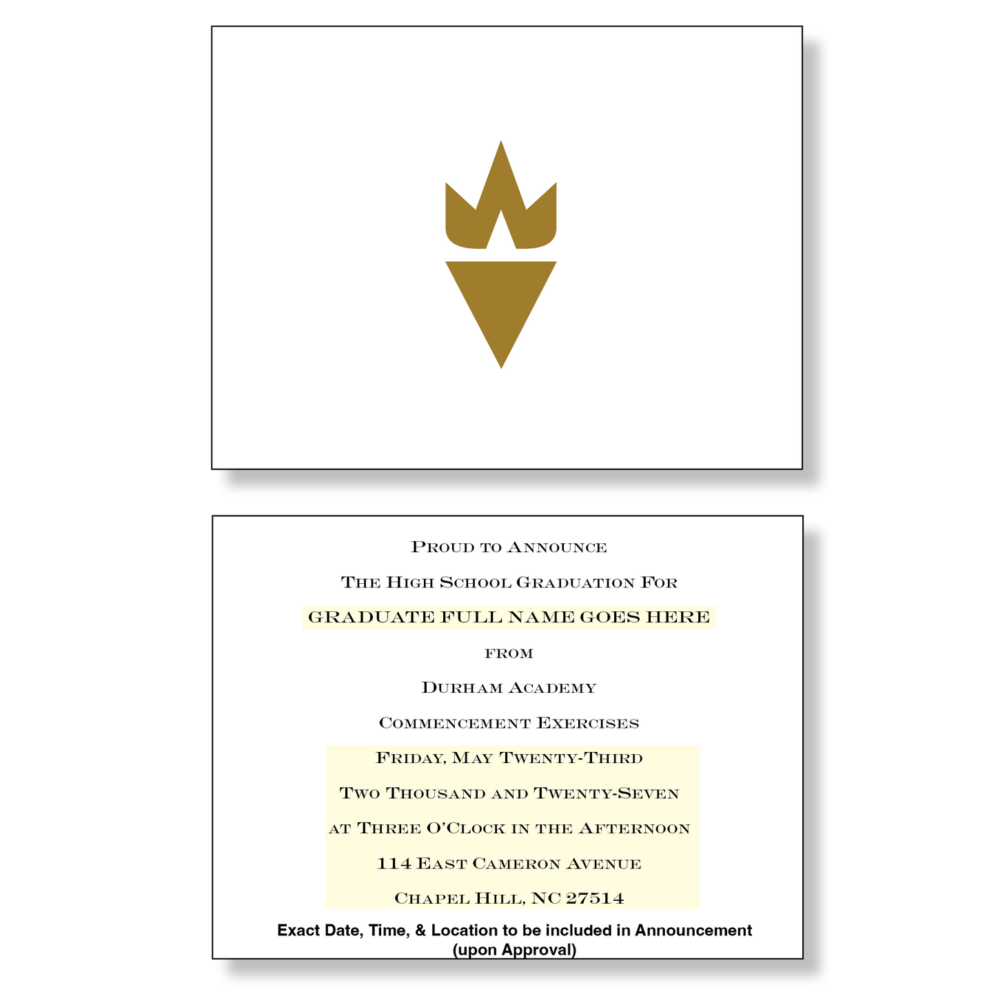 Durham Academy Package of 10 Announcements