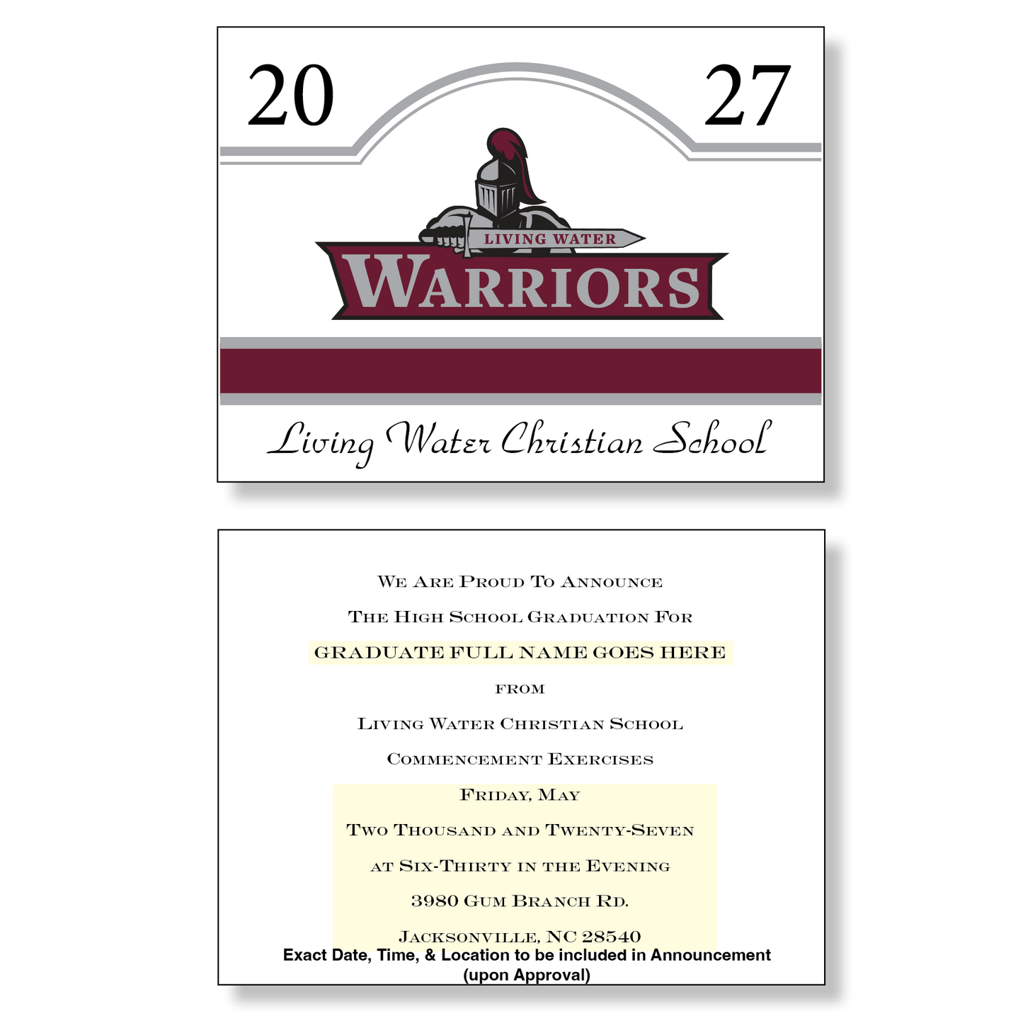 Living Water Christian School Package of 10 Announcements