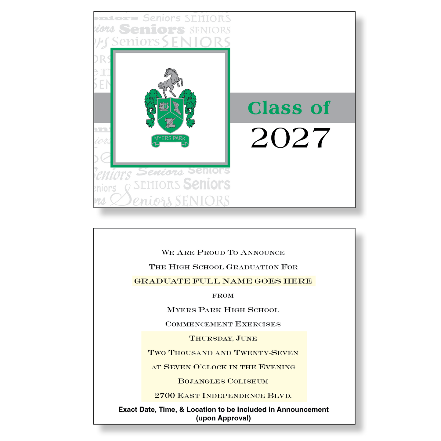 Myers Park Package of 10 Announcements