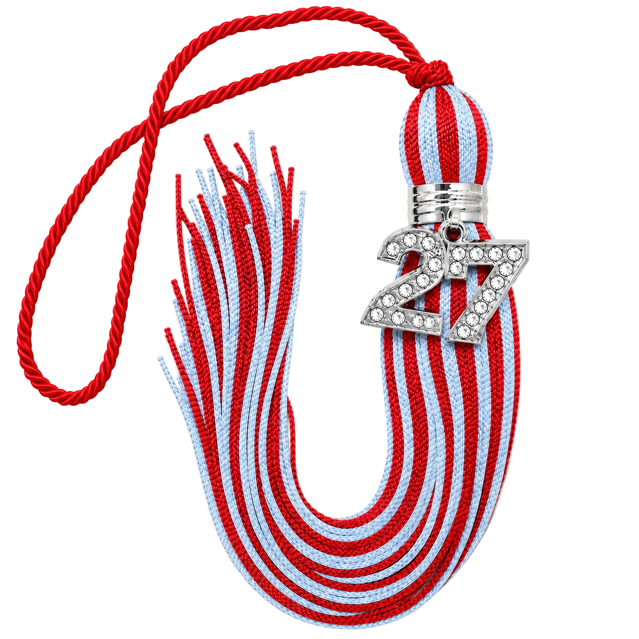 Red and Columbia Blue - Jumbo Silver Bling Tassel