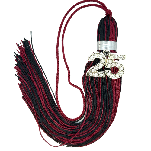 Jumbo Silver Bling Tassel - Maroon and Black