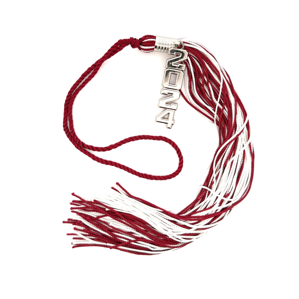 Stacked Silver Souvenir Tassel - Maroon and White