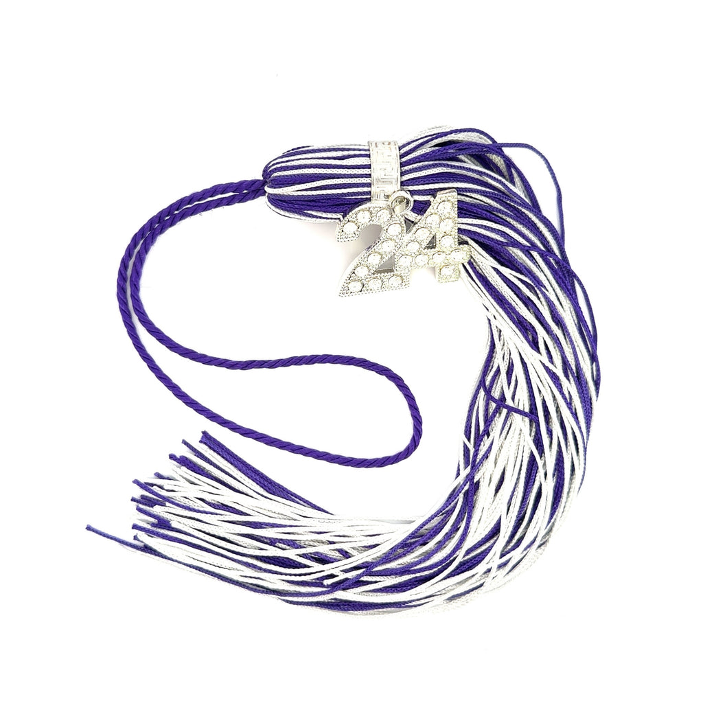 Jumbo Silver Bling Tassel - Purple and White