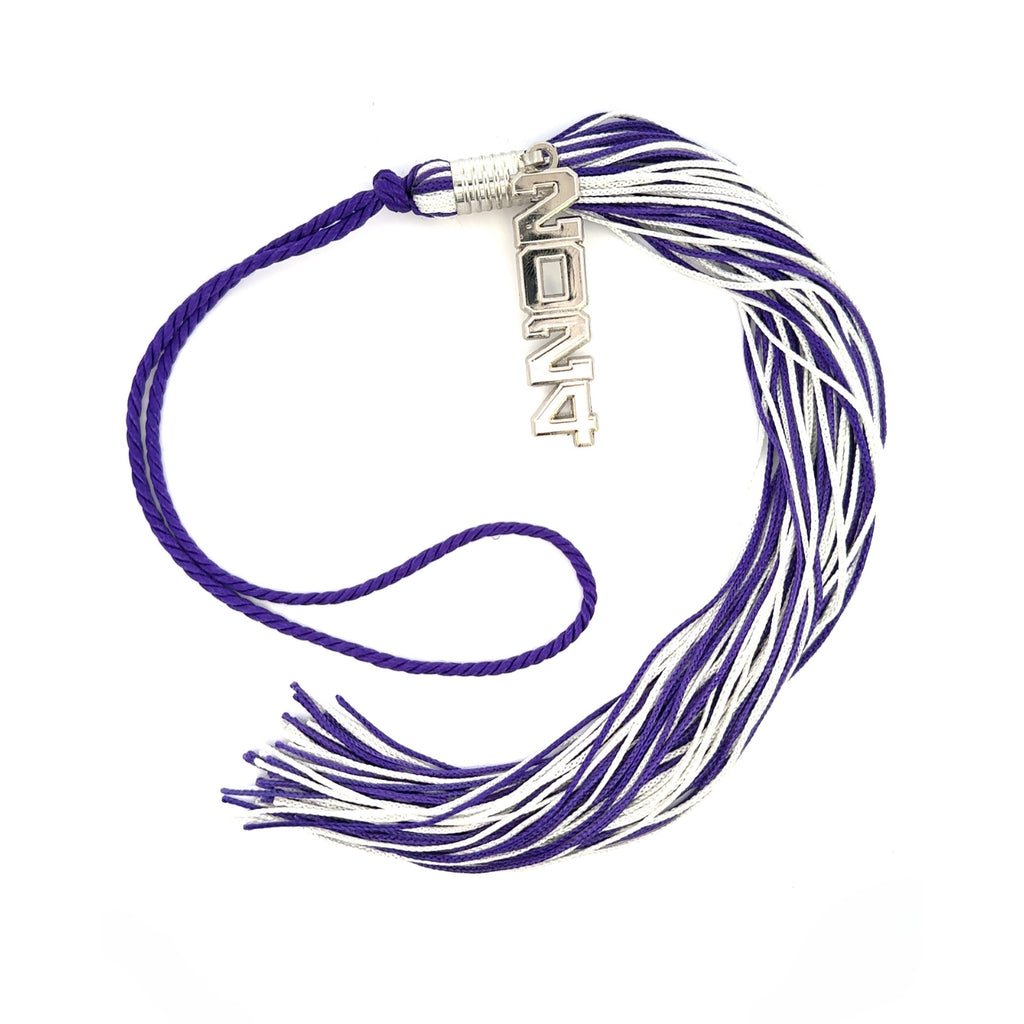 Stacked Souvenir Tassel - Purple and White - Silver Drop Date