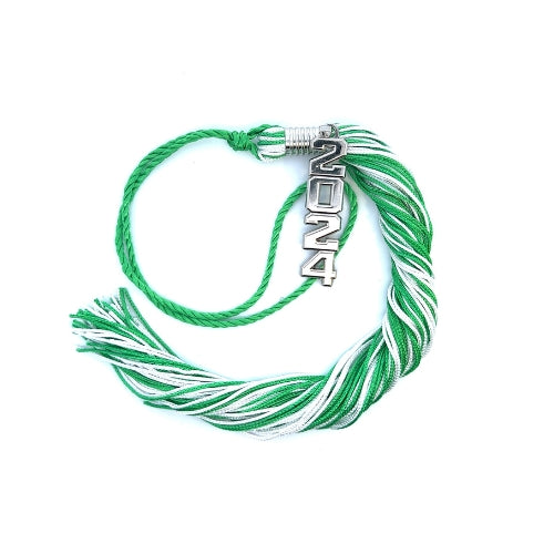 Stacked Silver Souvenir Tassel - Green and White