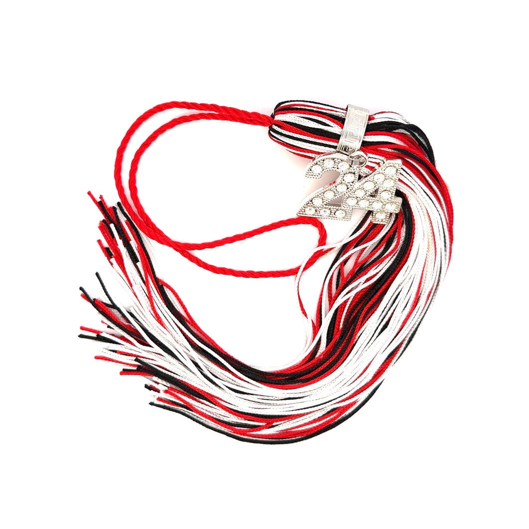 Jumbo Silver Bling Tassel - Red, White and Black