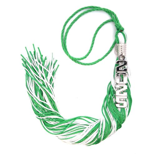 Stacked Silver Souvenir Tassel - Green and White