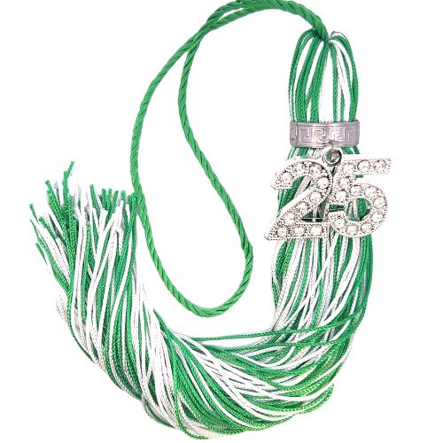 Jumbo Silver Bling Tassel - Green and White