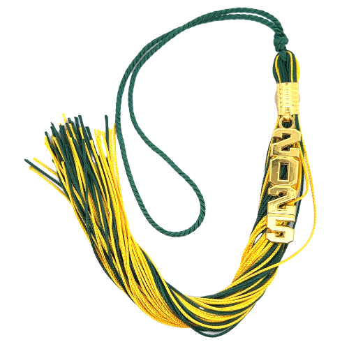 Stacked Gold Souvenir Tassel - Green and Yellow