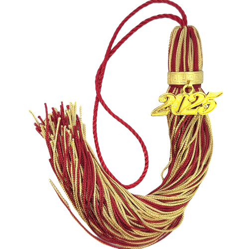 Jumbo Tassel - Maroon and Old Gold + Gold Clasp