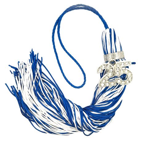 Jumbo Silver Bling Tassel - Blue and White