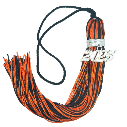 Jumbo Tassel - Black and Orange + Silver Clasp