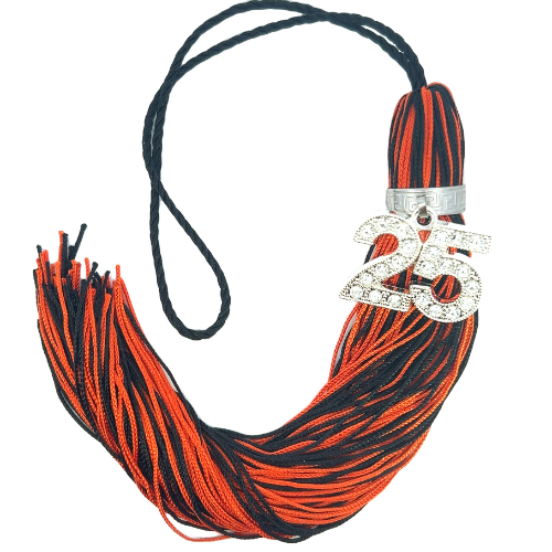 Jumbo Silver Bling Tassel - Black and Orange