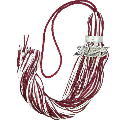 Jumbo Tassel - Maroon and White + Silver Clasp