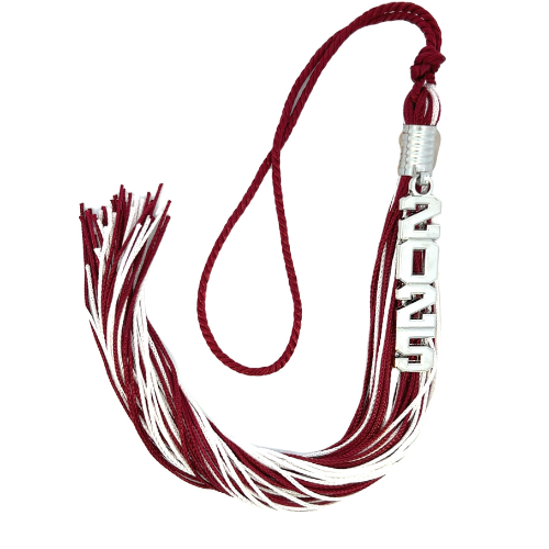 Stacked Silver Souvenir Tassel - Maroon and White