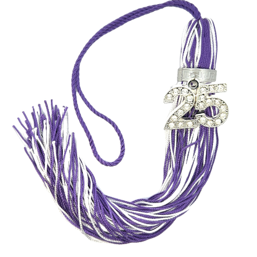 Jumbo Silver Bling Tassel - Purple and White