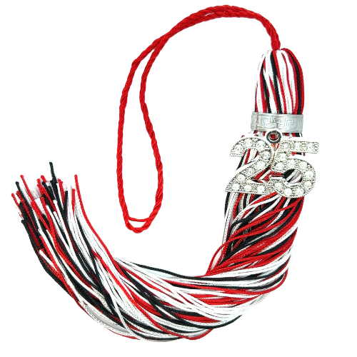Jumbo Silver Bling Tassel - Red, White and Black