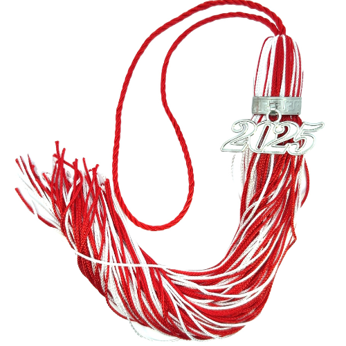 Jumbo Tassel - Red and White Silver Clasp