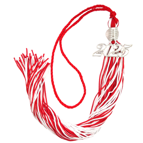 Souvenir Tassel - Red and White Silver Clasp