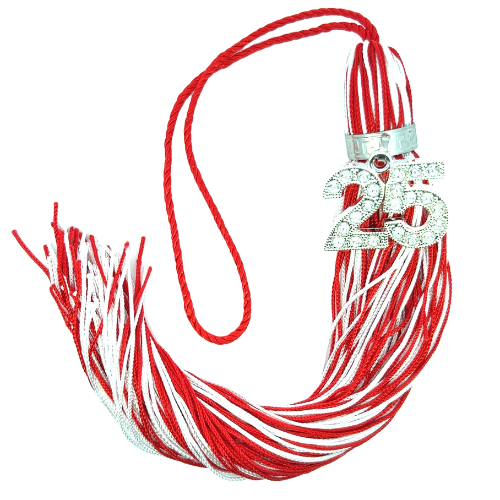 Jumbo Silver Bling Tassel - Red and White