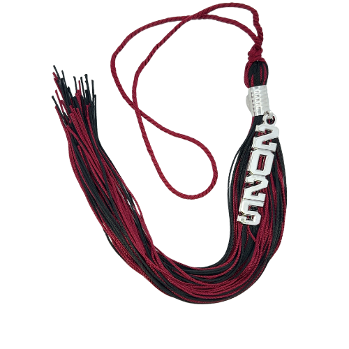 Stacked Silver Souvenir Tassel - Maroon and Black