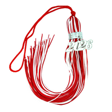 Load image into Gallery viewer, Jumbo Tassel - Red and White Silver Clasp
