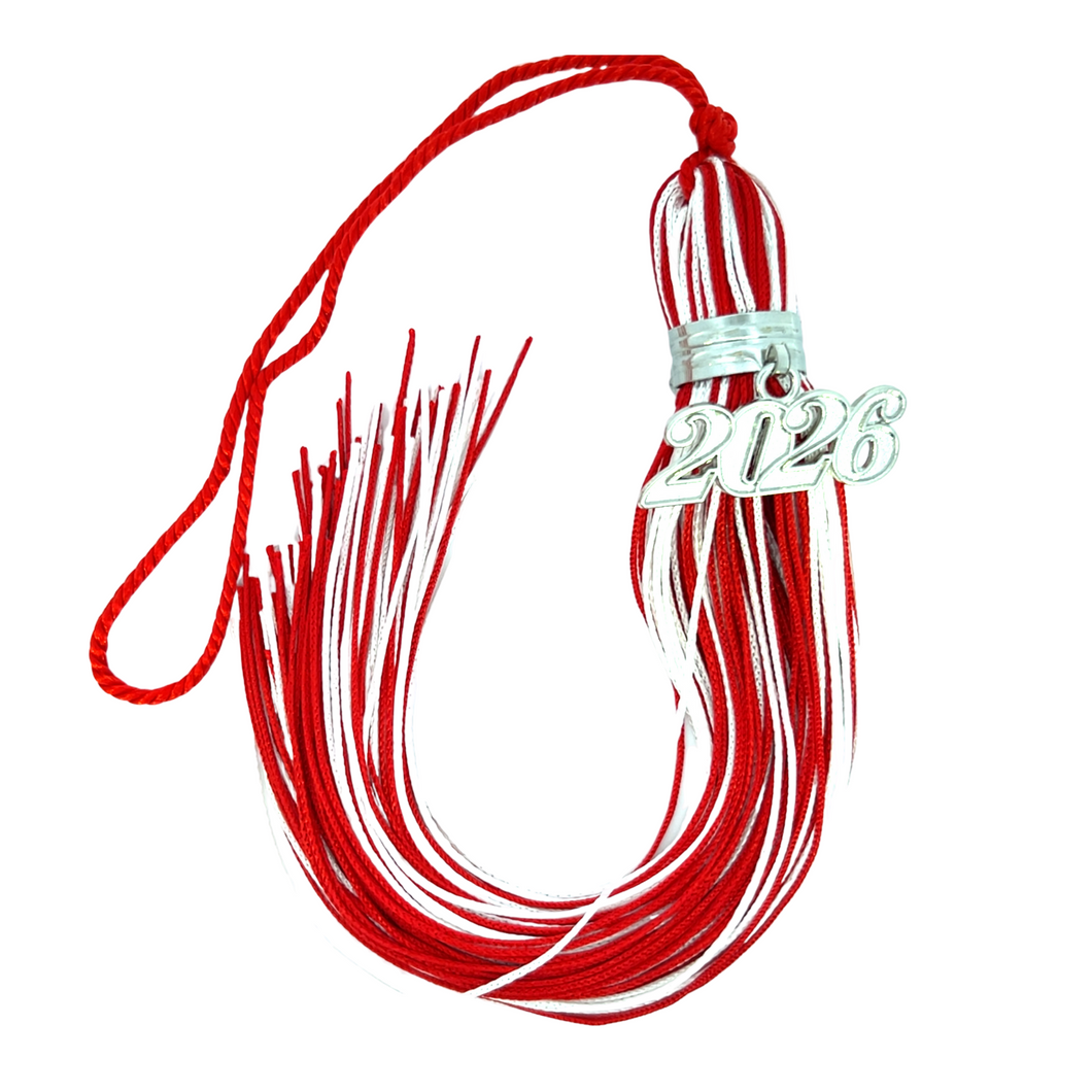 Jumbo Tassel - Red and White Silver Clasp