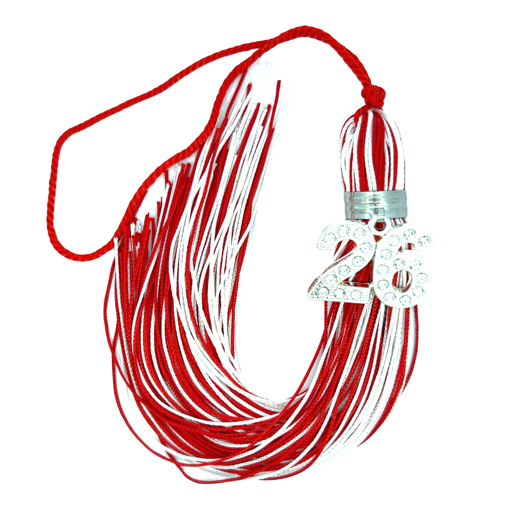Jumbo Silver Bling Tassel - Red and White