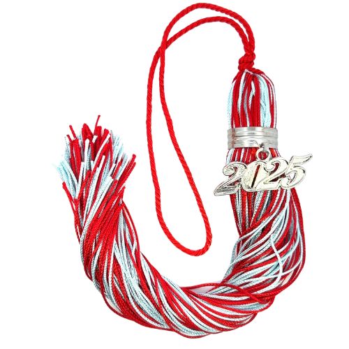 Jumbo Tassel - Red and Columbia Blue + Silver Clasp