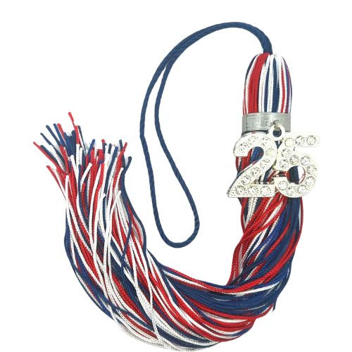 Jumbo Silver Bling Tassel - Red, White and Blue