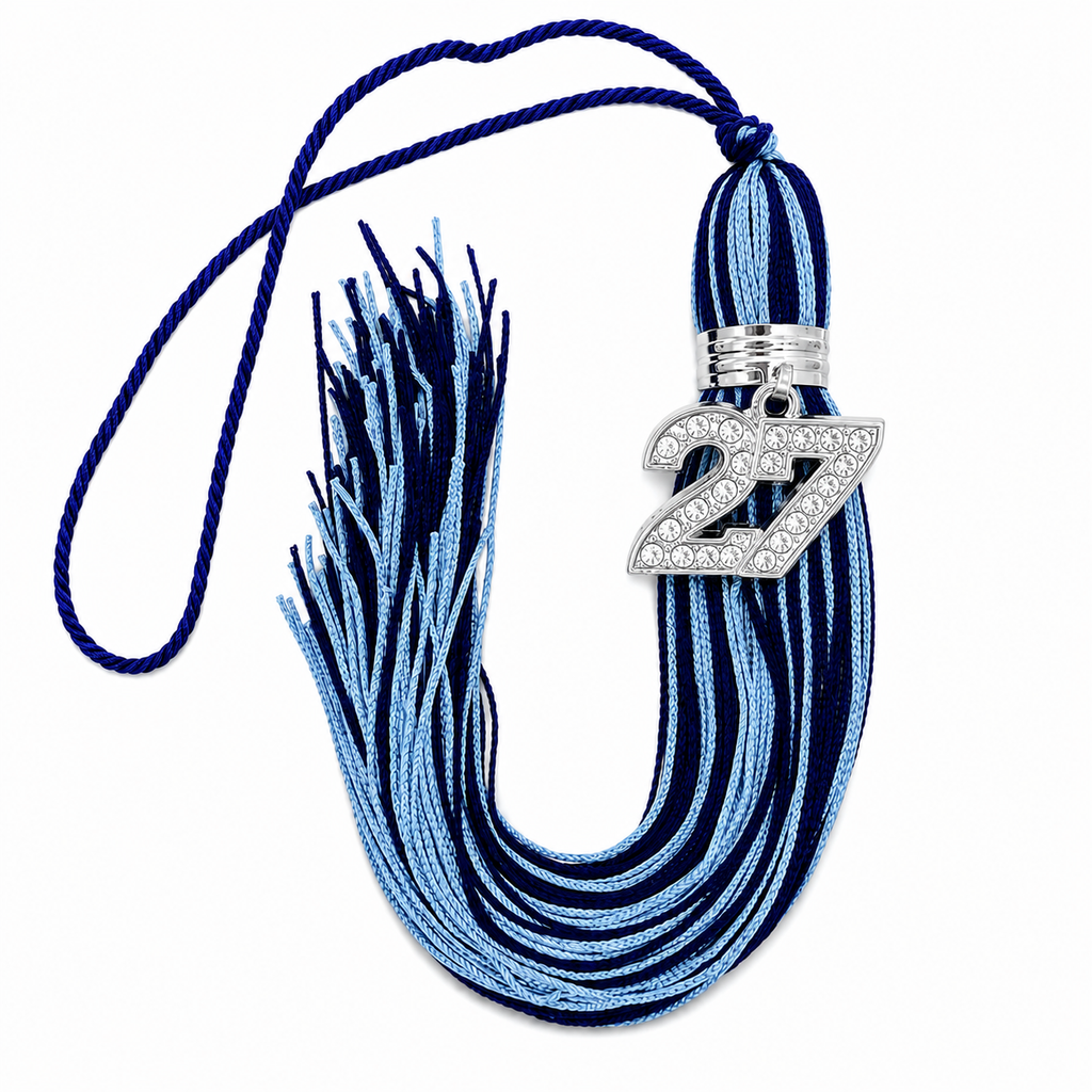 Navy Blue and Columbia Blue  - Jumbo Bling Tassel