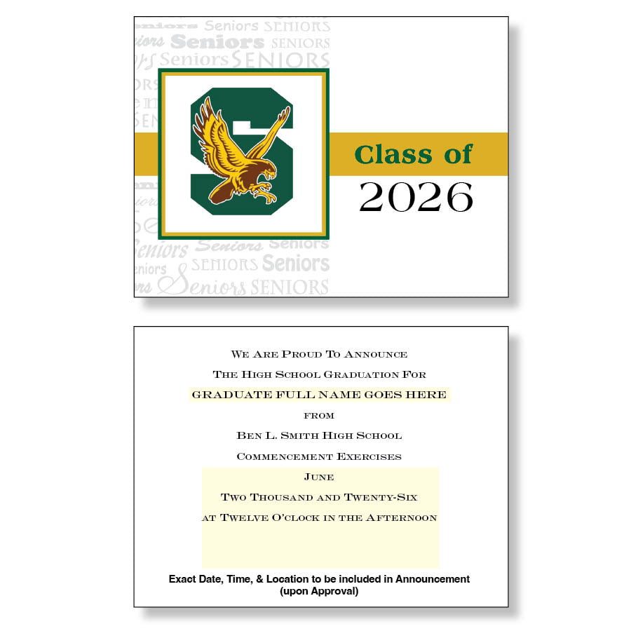 Ben L. Smith High School Package of 10 Announcements