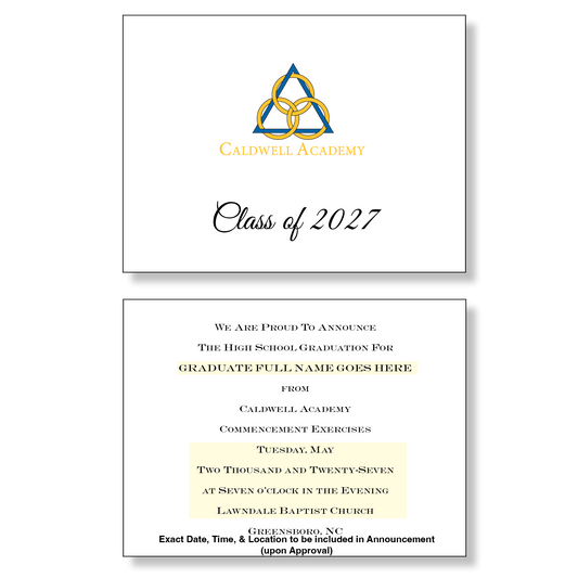 Caldwell Academy Package of 10 Announcements