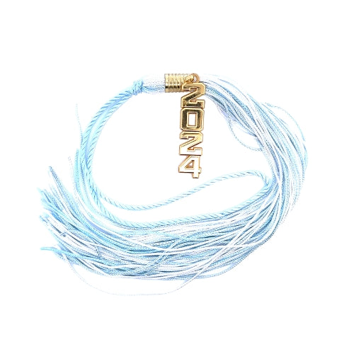 Stacked Gold Souvenir Tassel - Columbia Blue and White