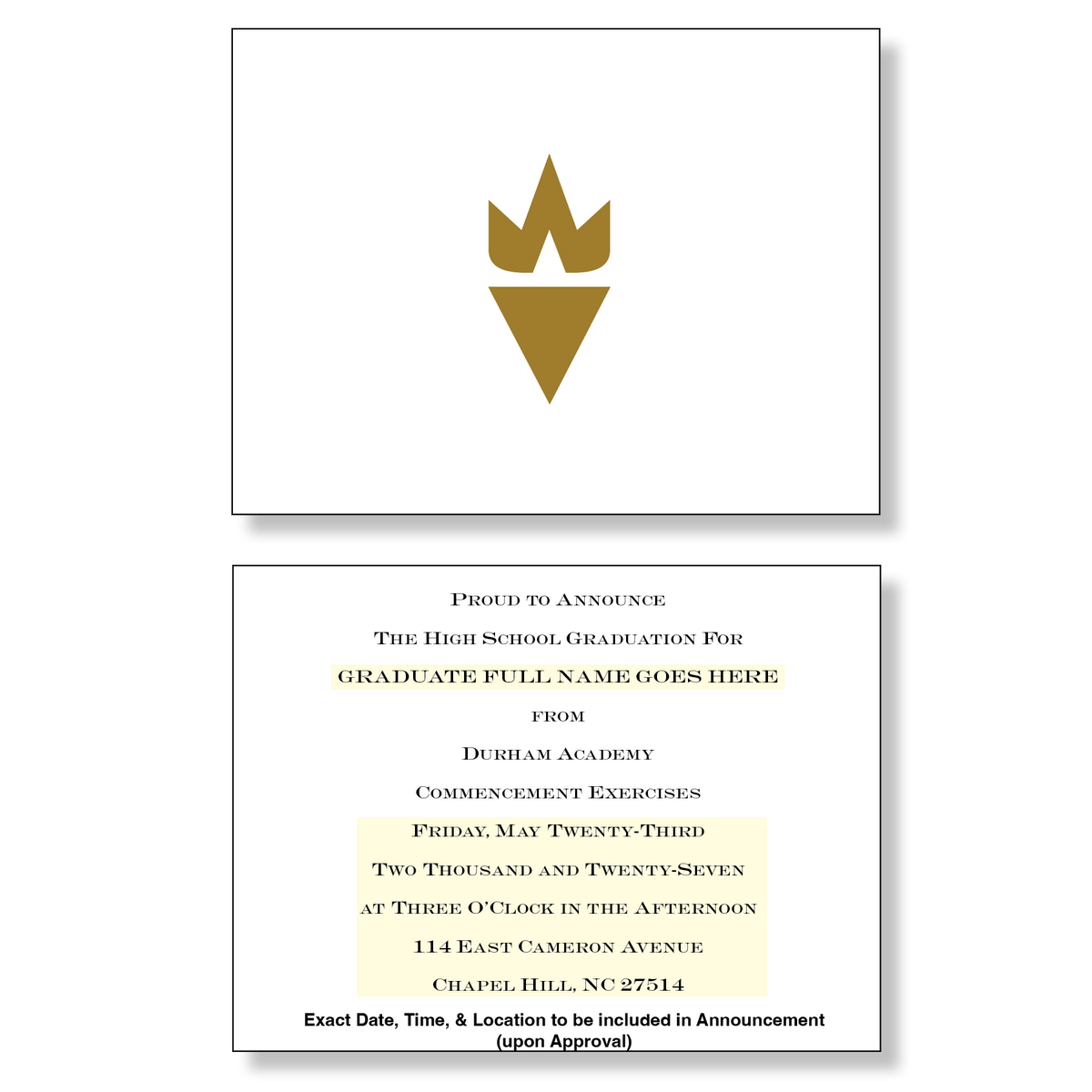 Durham Academy Package of 10 Announcements
