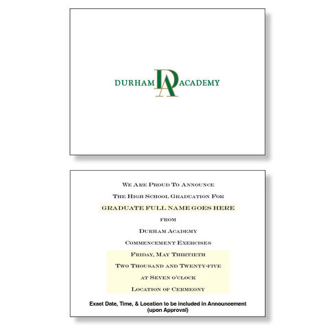 Durham Academy Package of 10 Announcements