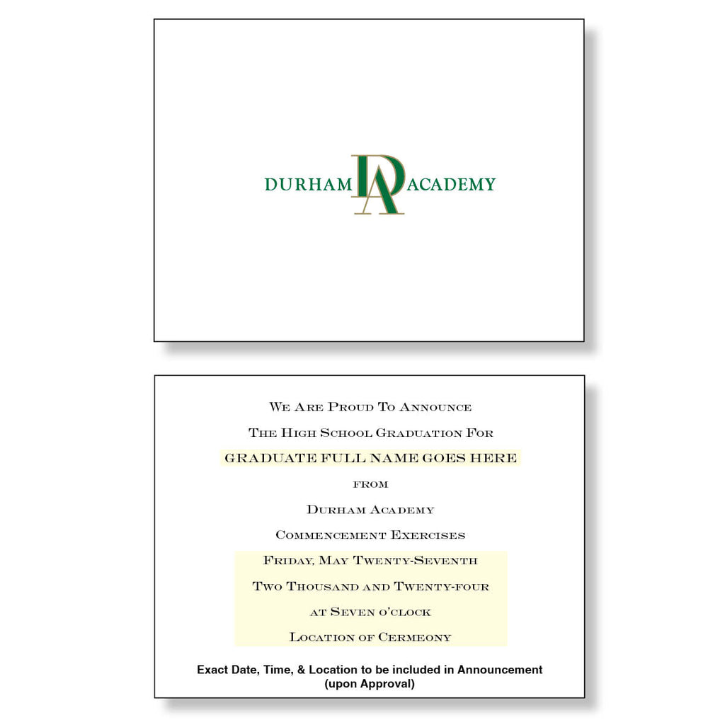 Durham Academy Package of 10 Announcements