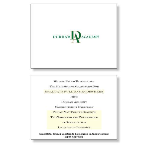 Durham Academy Package of 10 Announcements