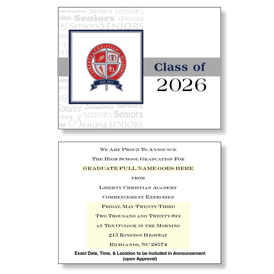 Liberty Christian Academy Package of 10 Announcements