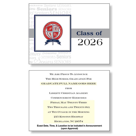 Liberty Christian Academy Package of 10 Announcements