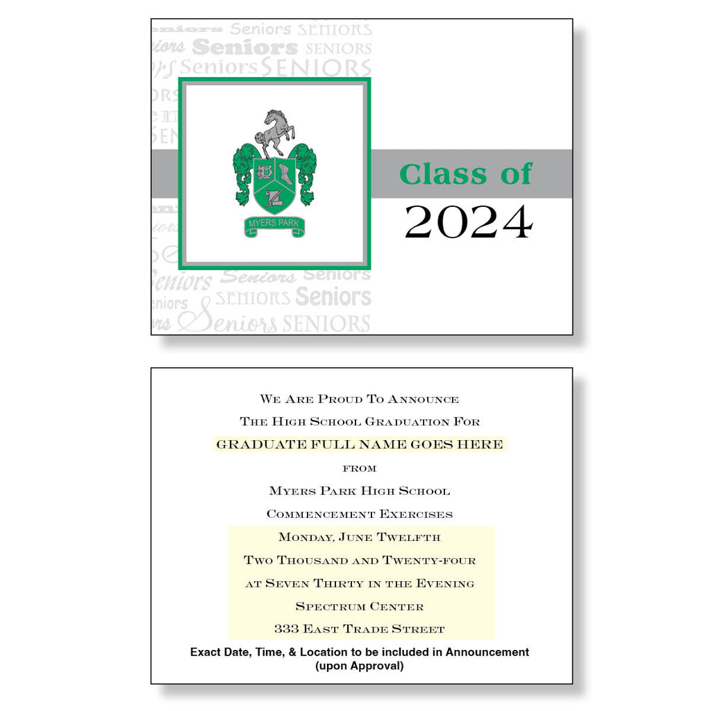 Myers Park Package of 10 Announcements