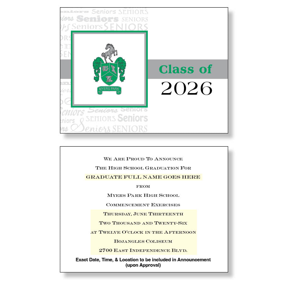 Myers Park Package of 10 Announcements