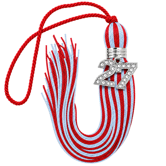 Red and Columbia Blue - Jumbo Silver Bling Tassel