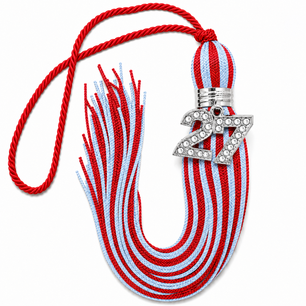 Red and Columbia Blue - Jumbo Silver Bling Tassel