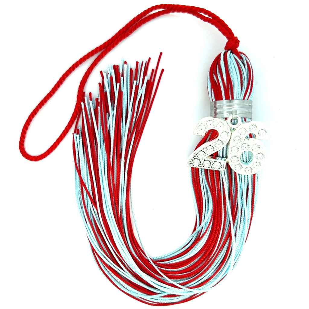 Red and Columbia Blue - Jumbo Silver Bling Tassel