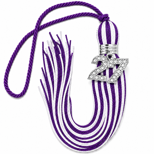 Jumbo Silver Bling Tassel - Purple and White
