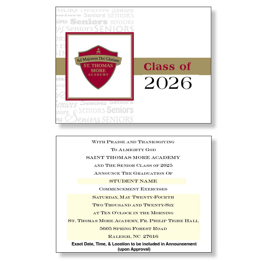 St. Thomas More Academy Package of 10 Announcements