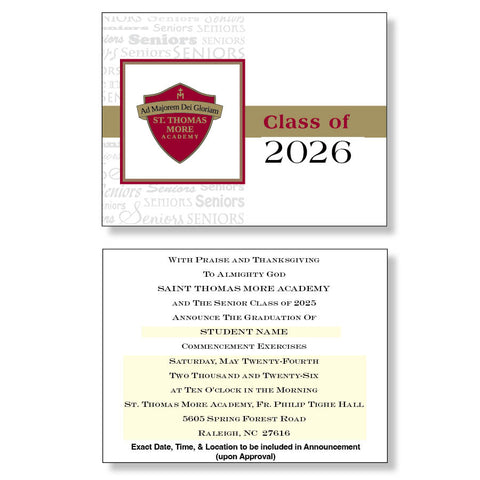 St. Thomas More Academy Package of 10 Announcements