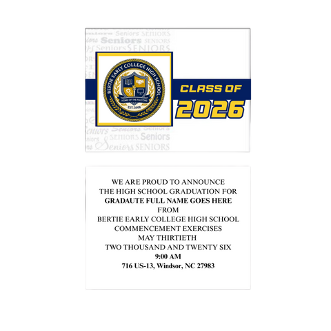 Bertie Early College Package of 10 Announcements