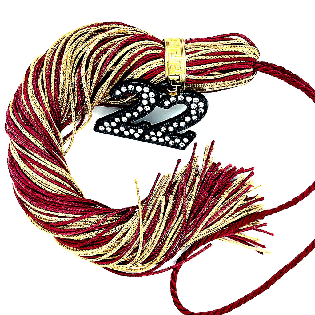 Jumbo Black Bling Tassel - Maroon and Old Gold